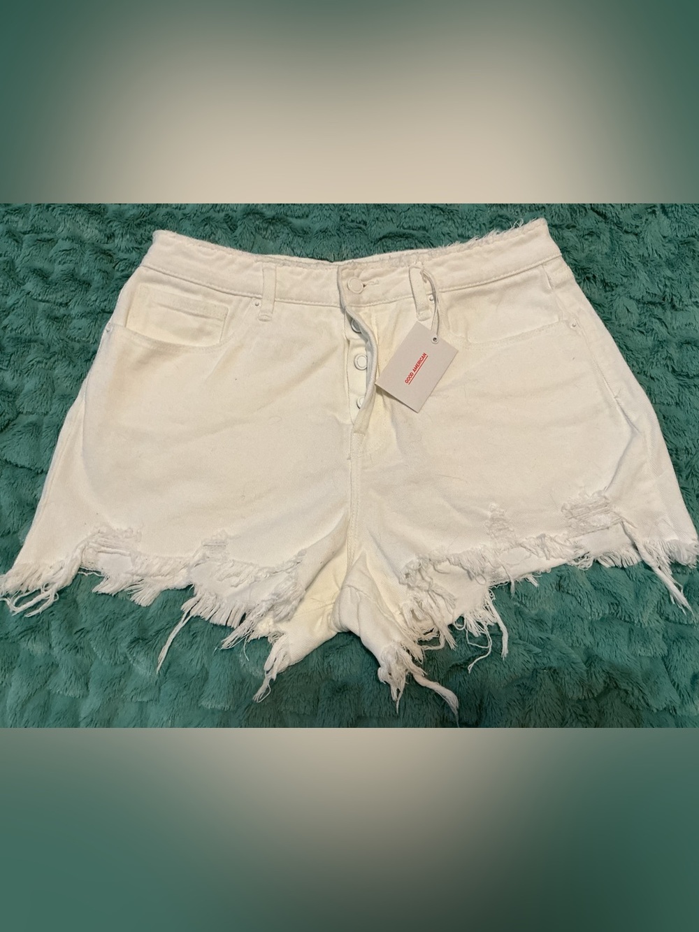Good American White Frayed Jean Shorts sz 14/32